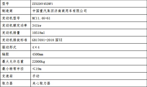 重汽汕德卡6噸森林水罐消防車底盤主要參數(shù)